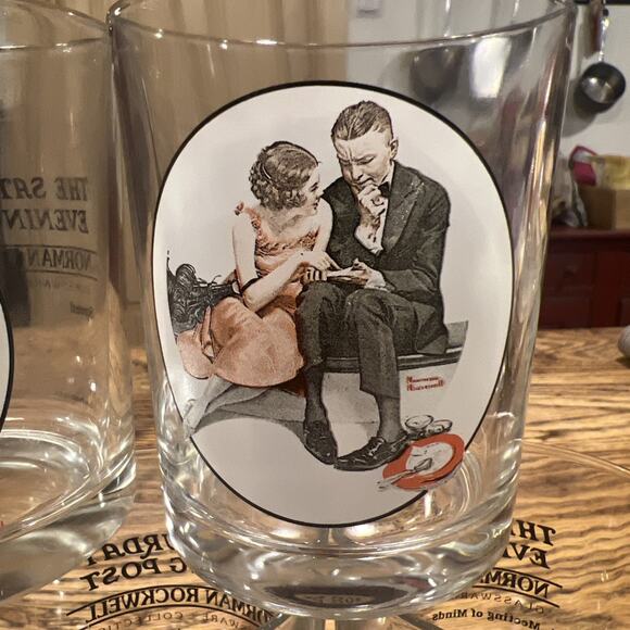 Saturday Evening Post Norman Rockwell Flat Tumblers Whiskey Glasses Set of 6 - Picture 4 of 8